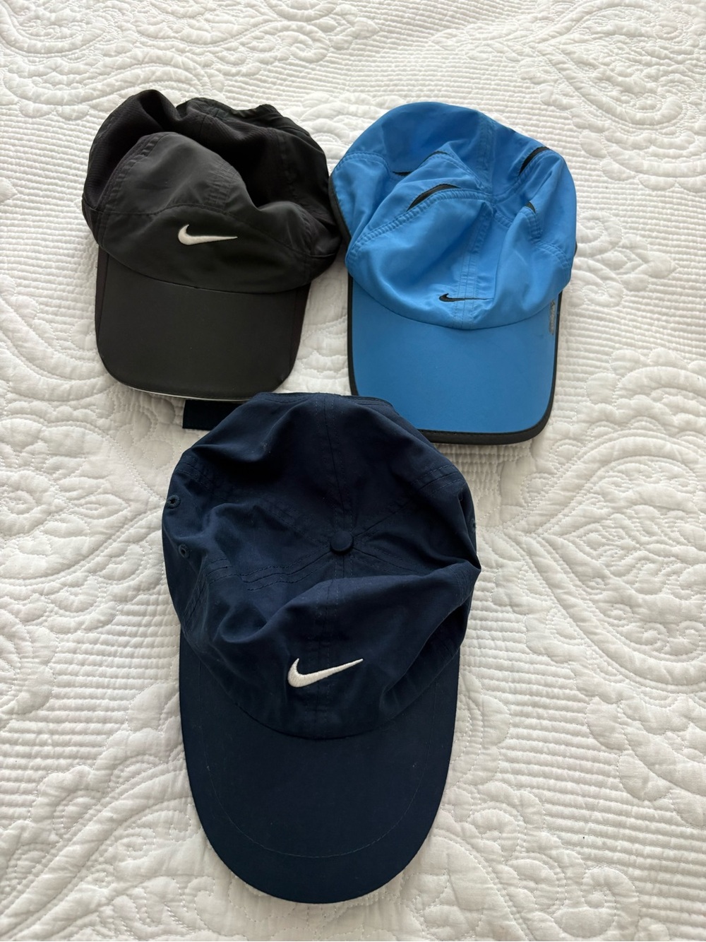 Nike Swoosh Cap Trio — Black, Navy & Light Blue
